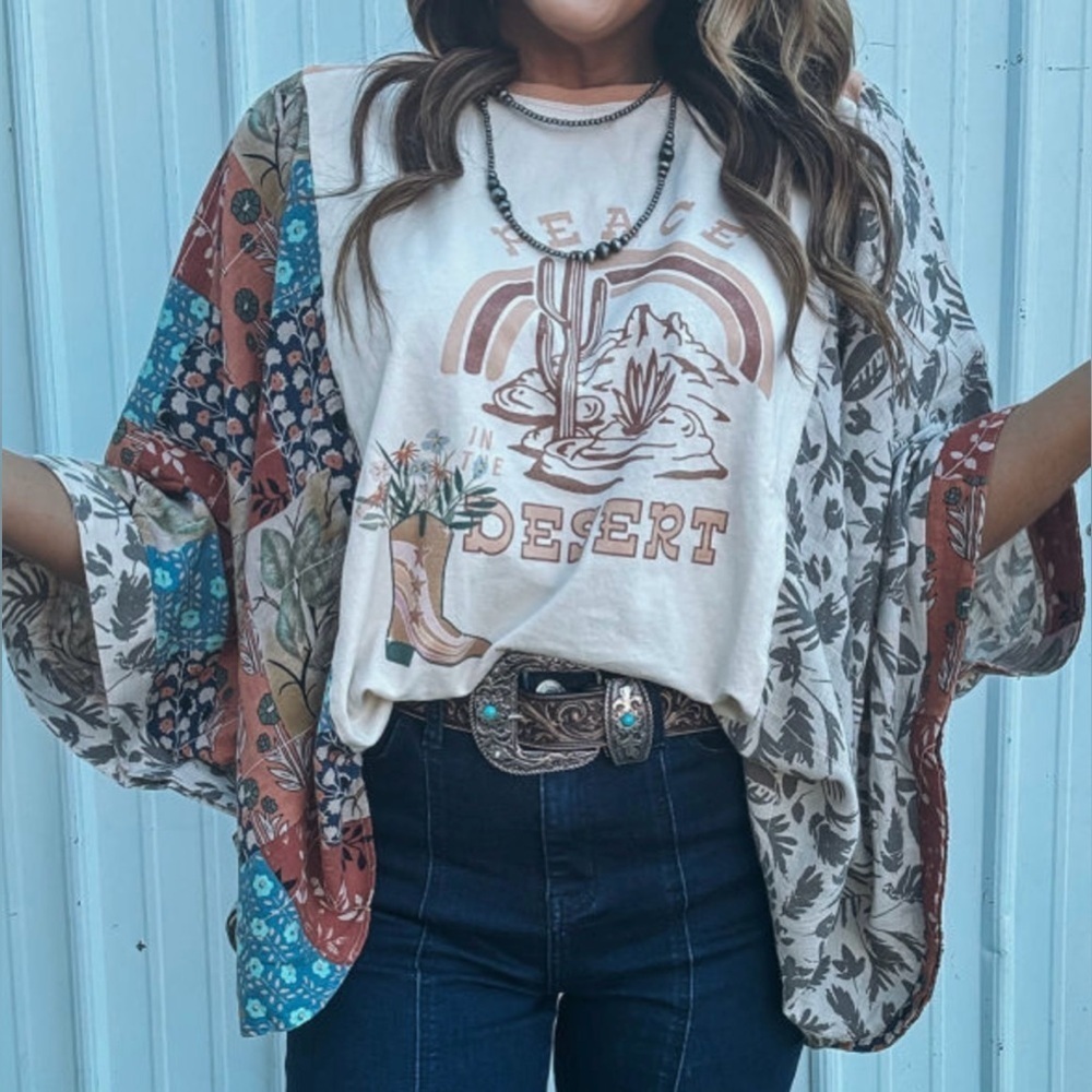 Boho Multicolor Kimono Poncho Top